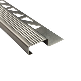 Edelstahl Stufenprofil Fliesenleiste Profil Treppen Schiene 2,5m H10mm gebürstet