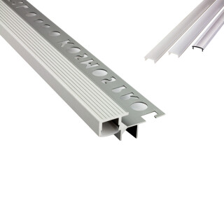 T-40 LED Alu Fliesenprofil Treppenprofil Stufen 10mm silber 1m klar