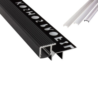 T-40 LED Alu Fliesenprofil Treppenprofil Stufen 12mm schwarz 1m klar