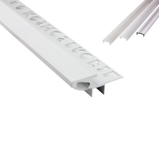 T-40 20° LED Alu Fliesenprofil Treppenprofil Stufen 10mm weiss 1m klar