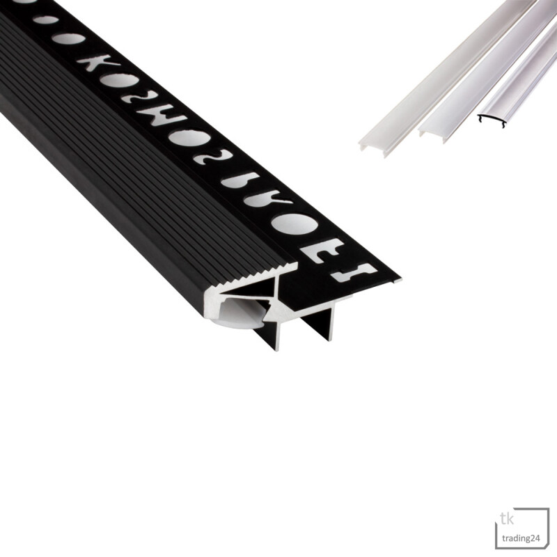 T-40 LED Alu Fliesenprofil Treppenprofil Stufen Einbauprofil 10mm schwarz