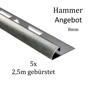 5x Viertelkreis Edelstahlschiene Fliesenschiene Fliesenprofil 12,5m 8mm gebürstet