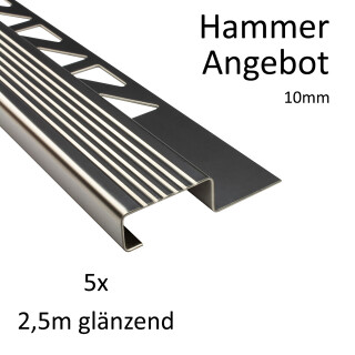 5x Edelstahl Stufenprofil Fliesenleiste Profil Treppen Schiene H10mm glänzend