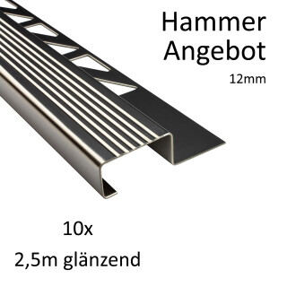 10x Edelstahl Stufenprofil Fliesenleiste Profil Treppen Schiene H12mm glänzend