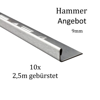 10x L-Profil Edelstahlschiene Fliesenschiene Fliesenprofil L250cm 9mm gebürstet