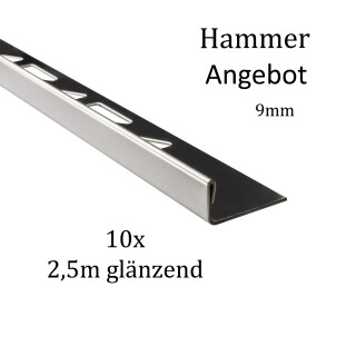 10x L-Profil Edelstahlschiene Fliesenschiene Fliesenprofil L250cm 9mm glänzend