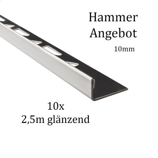 10x L-Profil Edelstahlschiene Fliesenschiene Fliesenprofil L250cm 10mm glänzend