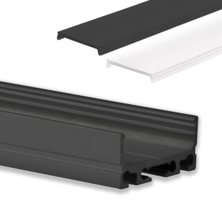 GX-PN4 LED AUFBAU-Profil 200 cm, flach, LED Stripes max. 24mm, schwarz RAL 9005