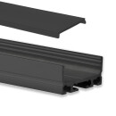 GX-PN4 LED AUFBAU-Profil 200 cm, flach, LED Stripes max. 24mm, schwarz RAL 9005 2m Abdeckung schwarz