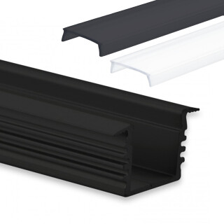 GX-PL3 LED EINBAU-Profil 200 cm, hoch/Flügel, LED Stripes max. 12 mm, schwarz RAL 9005