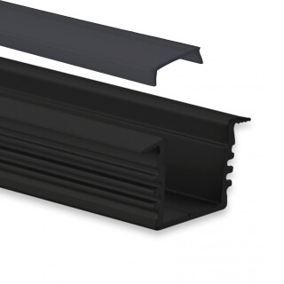 GX-PL3 LED EINBAU-Profil 200 cm, hoch/Flügel, LED Stripes max. 12 mm, schwarz RAL 9005 2m Abdeckung schwarz