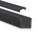 GX-PL2 LED AUFBAU-Profil 200 cm, hoch, LED Stripes max. 12 mm, schwarz RAL 9005 2m Abdeckung schwarz