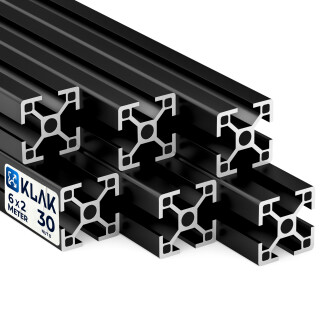 KLAK 30 - Aluprofil 6 Stück 30x30mm 2m System-, Montage-, Konstruktionsprofil Nut 8 schwarz