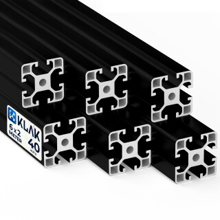 KLAK 40 - Aluprofil 6 Stück 40x40mm 2m System-, Montage-, Konstruktionsprofil Nut 8 schwarz