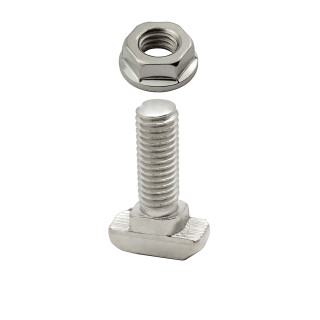 KLAK 40 - Edelstahl Hammerkopfschraube T-Schraube M8 25mm Nut 8 Aluprofil 40-er 10 Stück + Mutter