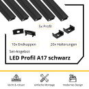 5x A17 LED Profil 2m - Schwarz inkl. Abdeckung, Halter & Endkappen