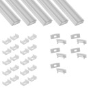 5x A17 LED Profil 2m - Weiss inkl. Abdeckung klar, Halter & Endkappen