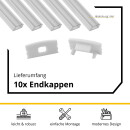 5x A17 LED Profil 2m - Weiss inkl. Abdeckung klar, Halter & Endkappen