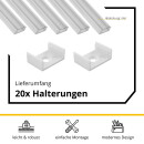 5x A17 LED Profil 2m - Weiss inkl. Abdeckung klar, Halter & Endkappen
