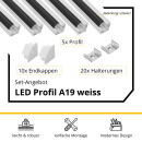 5x A19 LED Profil 2m - Weiss inkl. Abdeckung, Halter & Endkappen