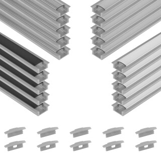 5x A25 LED Profil 2m - Silber inkl. Abdeckung & Endkappen