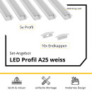 5x A25 LED Profil 2m - Weiss inkl. Abdeckung & Endkappen