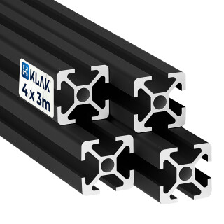 KLAK 20 - Aluprofil  4 Stück 20x20mm 3m System-, Montage-, Konstruktionsprofil Nut 6 schwarz