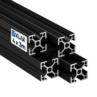 KLAK 30 -Aluprofil 4 Stück 30x30mm 3m System-, Montage-, Konstruktionsprofil Nut 8 schwarz